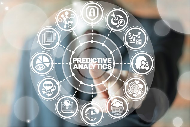 Wheel of healthcare symbols surrounding the phrase Predictive Analytics in healthcare.
